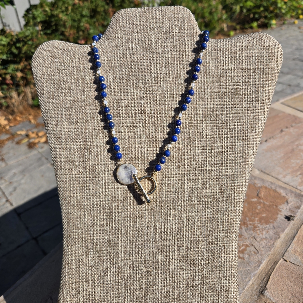 Lapis Lazuli, Moonstone and Brass Necklace